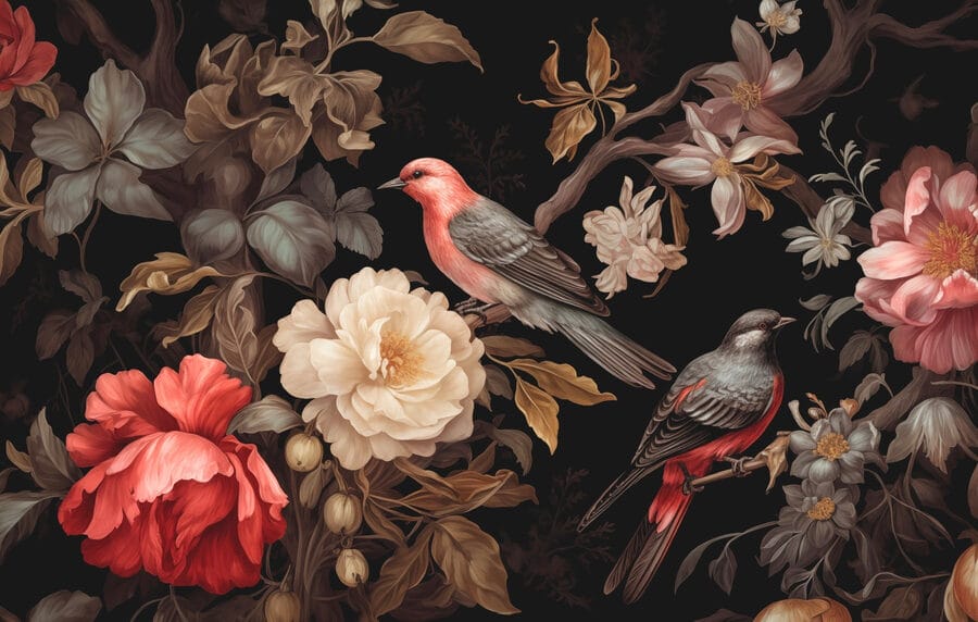 Pittura di uccelli su fiori Pittura di uccelli su fiori