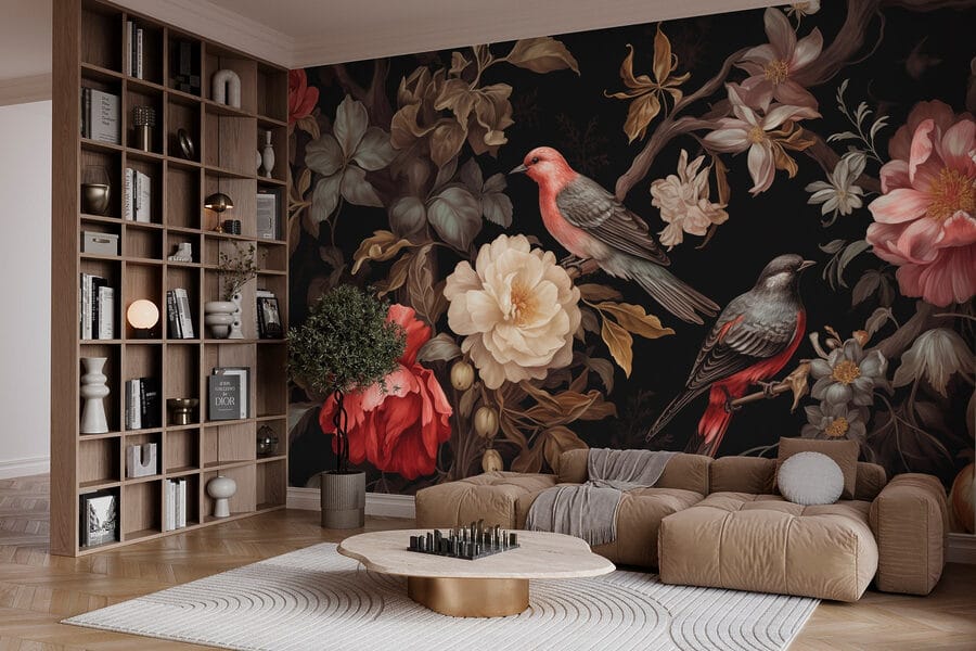 Pittura di uccelli su fiori Pittura di uccelli su fiori