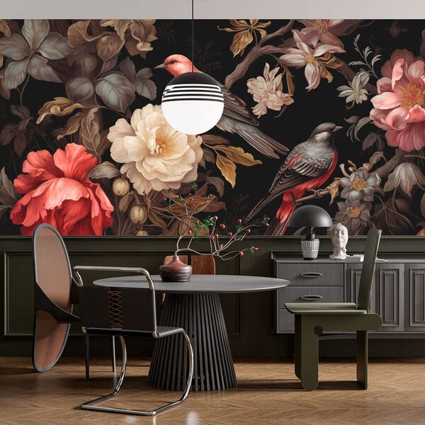 Pittura di uccelli su fiori Pittura di uccelli su fiori