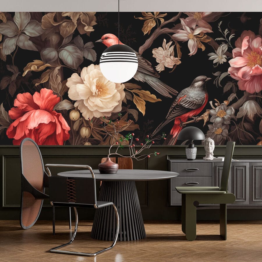 Pittura di uccelli su fiori Pittura di uccelli su fiori