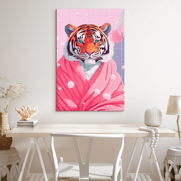 Quadri Una tigre con indosso una vestaglia rosa (COD: s42942) Quadri Quadri Una tigre con indosso una vestaglia rosa (COD: s42942)