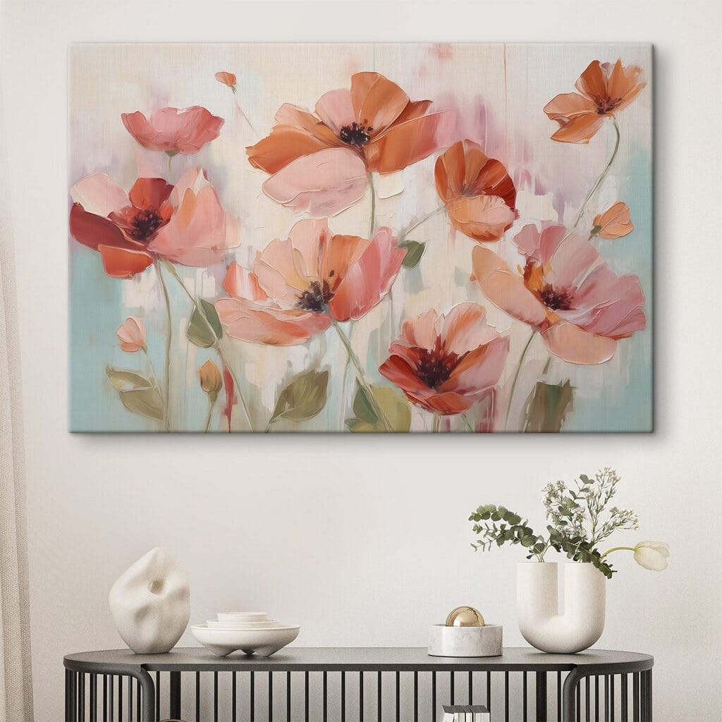 Painting of flowers on a white surface