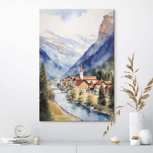 Quadri Quadri Acquerello raffigurante un villaggio di montagna (COD: s42964)