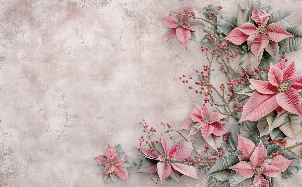 Fiori e bacche rosa su una superficie bianca Fiori e bacche rosa su una superficie bianca