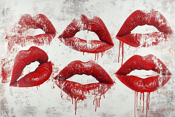 Gruppo di labbra rosse con sangue che cola Gruppo di labbra rosse con sangue che cola