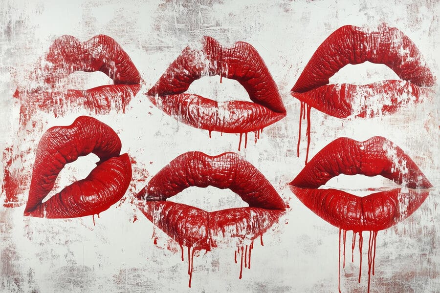 Gruppo di labbra rosse con sangue che cola