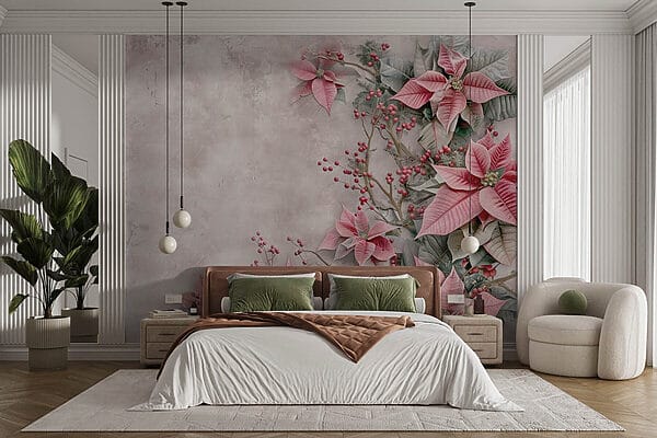 Fiori e bacche rosa su una superficie bianca Fiori e bacche rosa su una superficie bianca