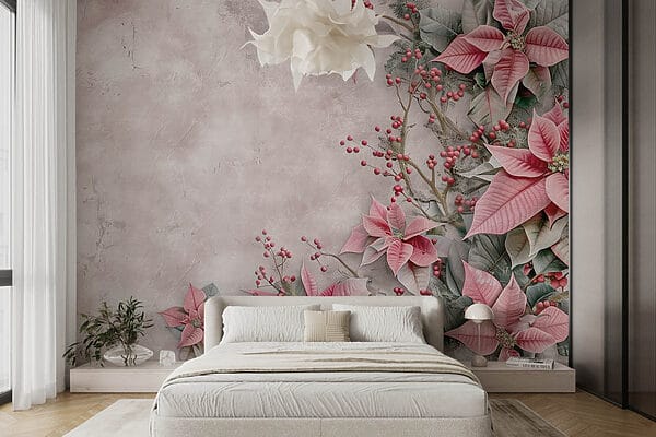Fiori e bacche rosa su una superficie bianca Fiori e bacche rosa su una superficie bianca