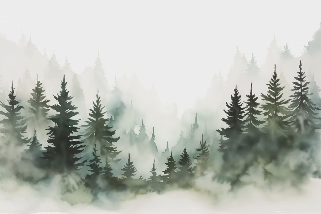 Gruppo di alberi nella nebbia Gruppo di alberi nella nebbia