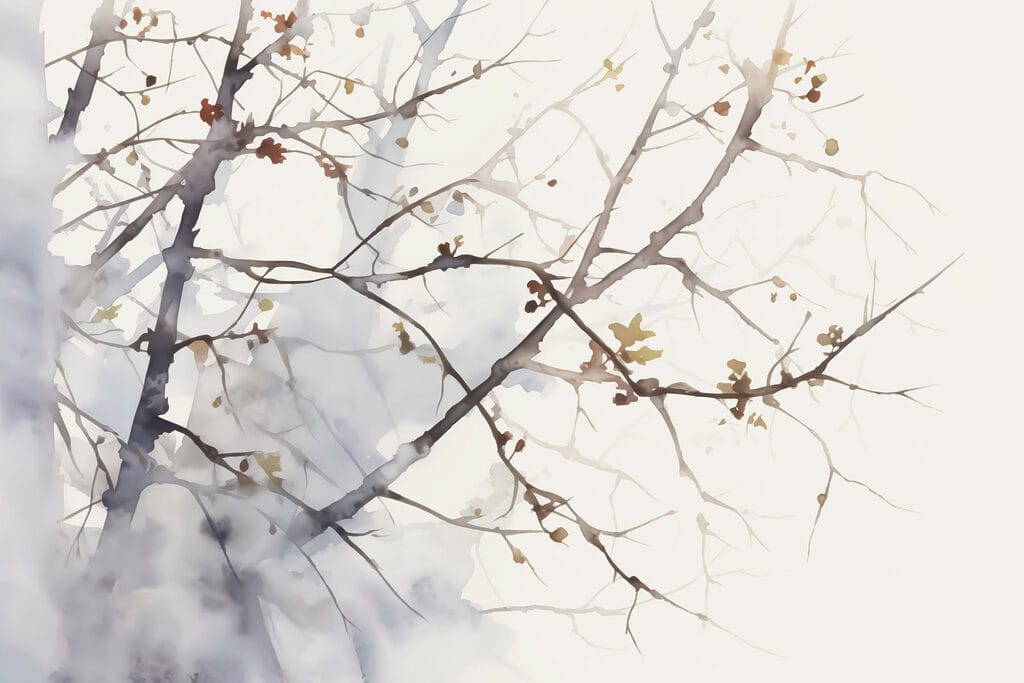 Acquerello di un ramo d'albero con foglie Acquerello di un ramo d'albero con foglie