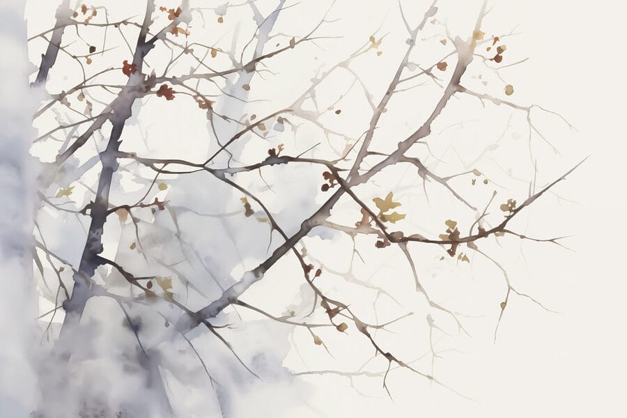 Acquerello di un ramo d'albero con foglie