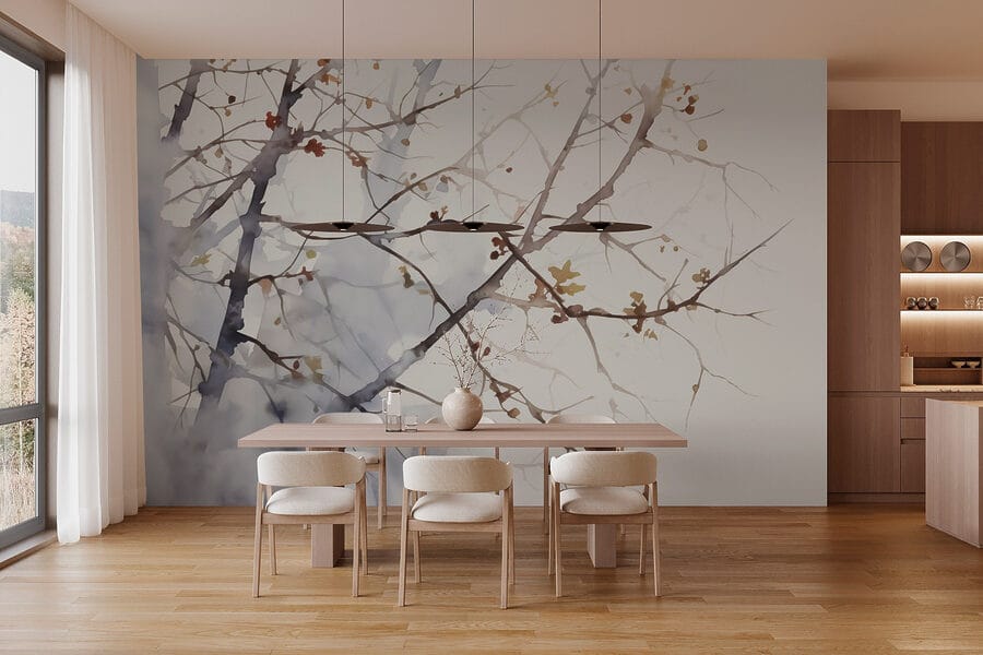 Acquerello di un ramo d'albero con foglie