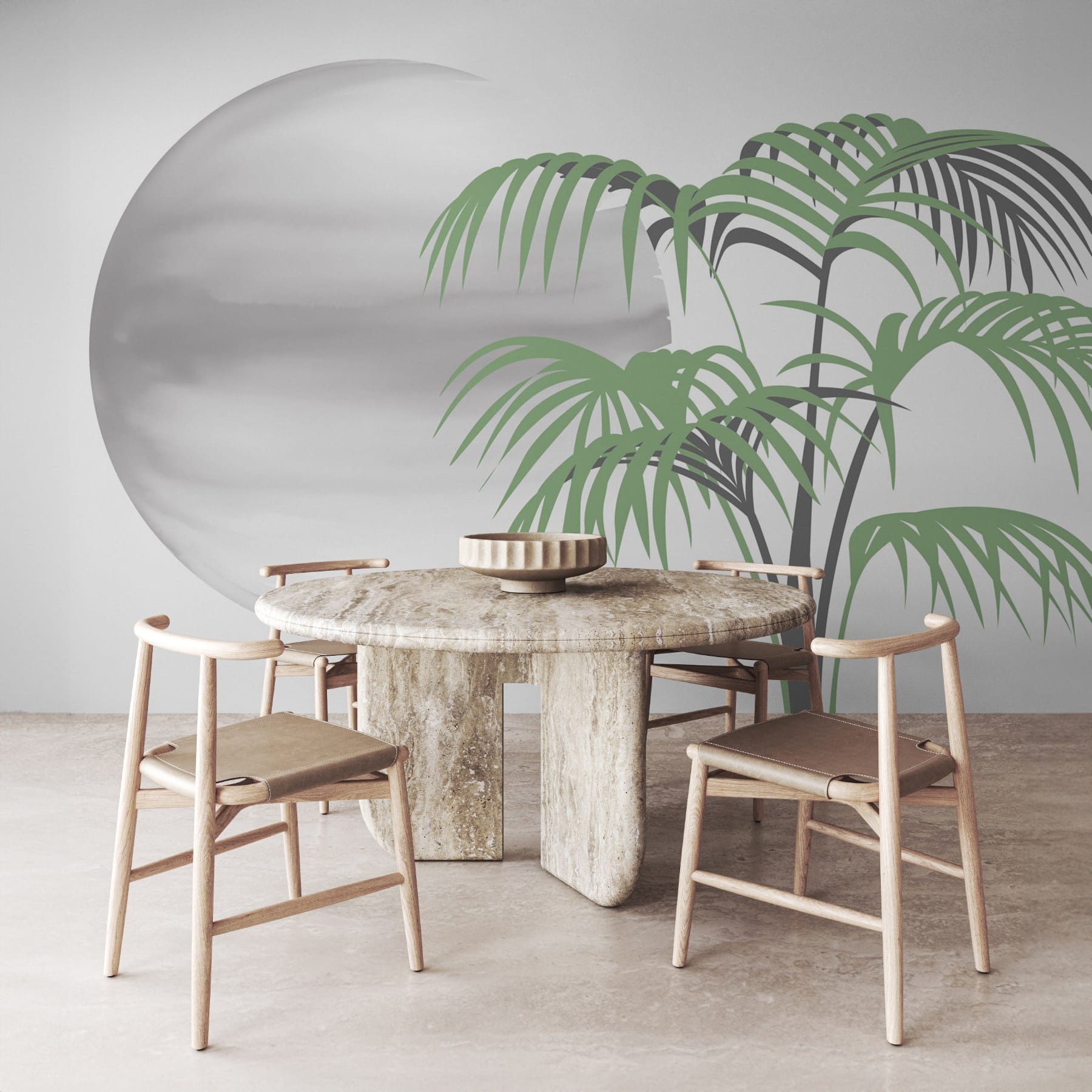 Palm tree and a round white sphere