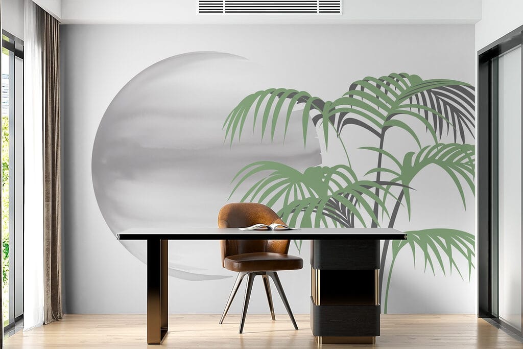 Palm tree and a round white sphere