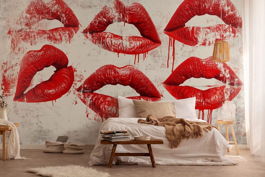 Gruppo di labbra rosse con sangue che cola