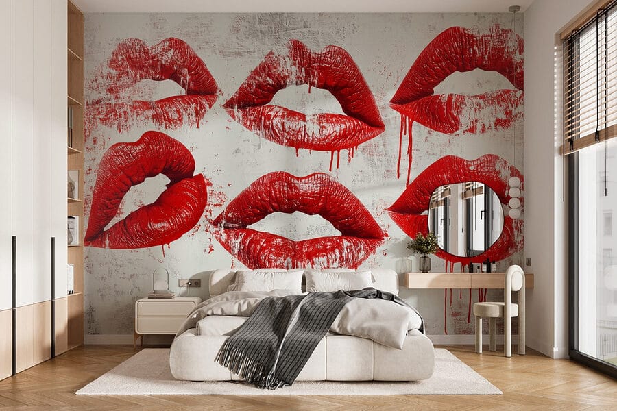 Gruppo di labbra rosse con sangue che cola