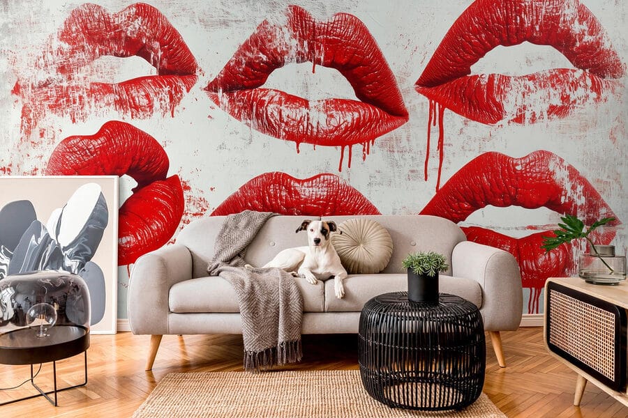 Gruppo di labbra rosse con sangue che cola
