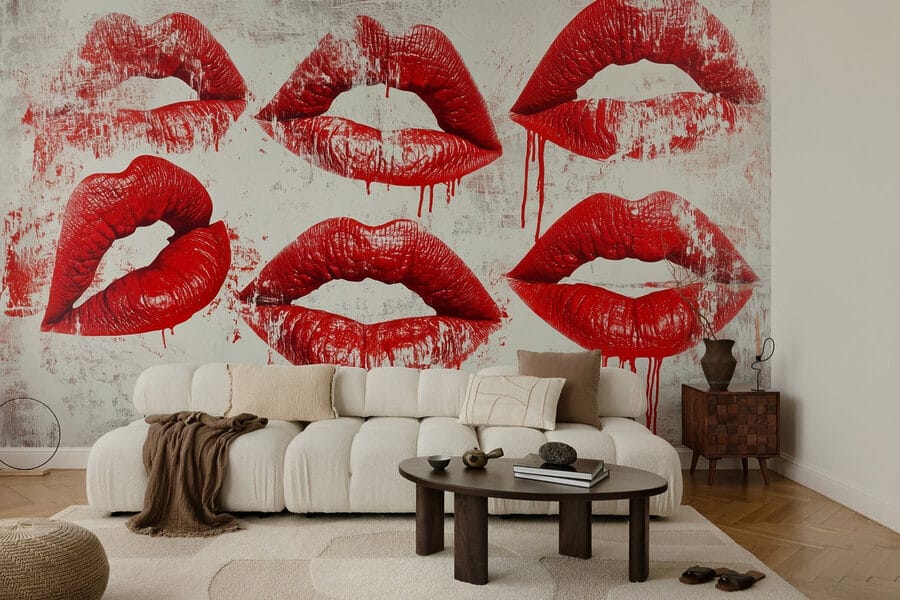 Gruppo di labbra rosse con sangue che cola