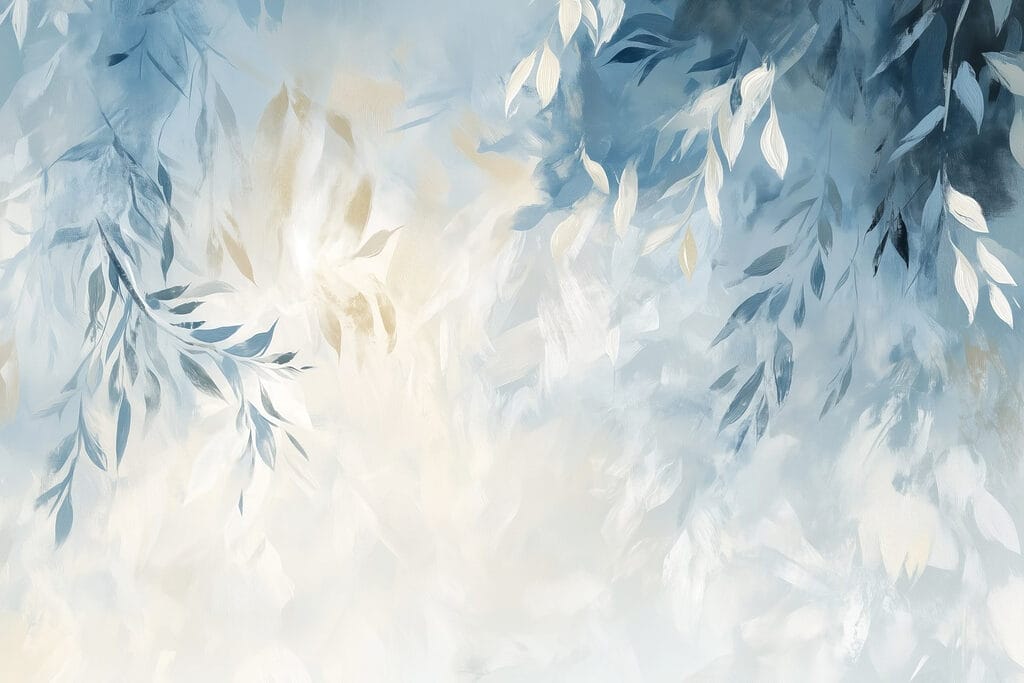 Sfondo blu e bianco con foglie Sfondo blu e bianco con foglie