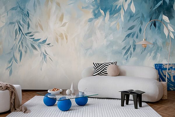 Sfondo blu e bianco con foglie Sfondo blu e bianco con foglie