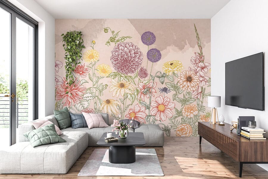 Gruppo di fiori su sfondo beige