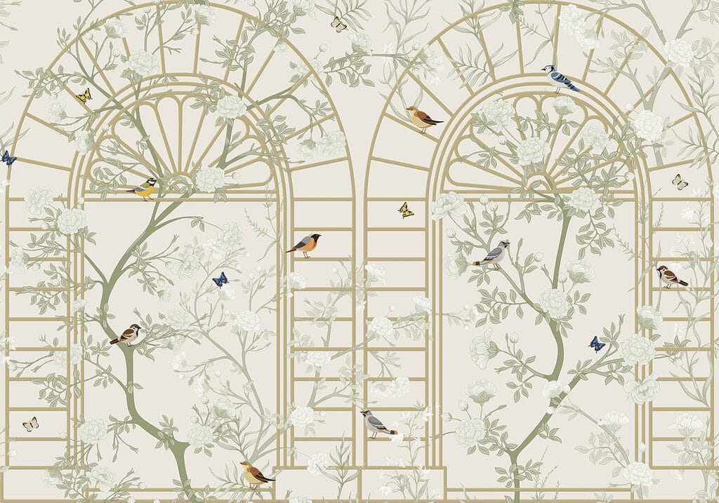 Carta da parati con scala e uccelli Carta da parati con scala e uccelli