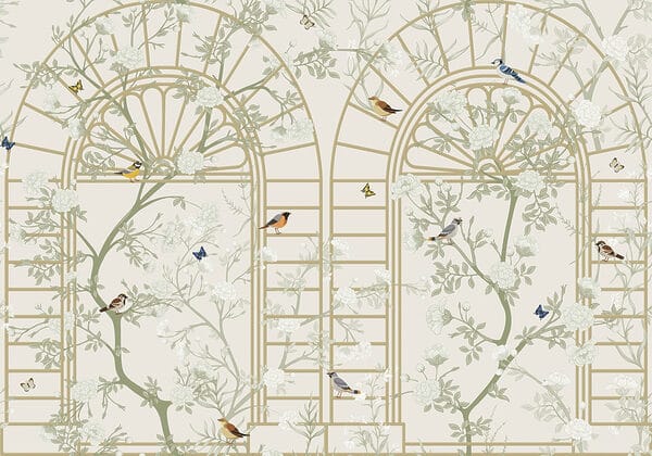 Carta da parati con scala e uccelli Carta da parati con scala e uccelli
