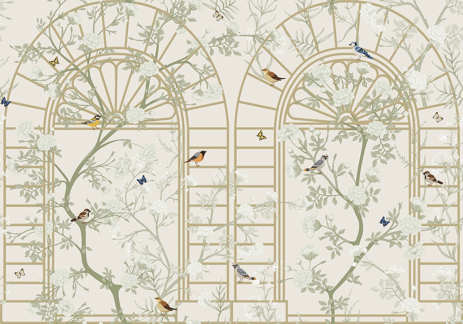 Wallpaper with a ladder and birds