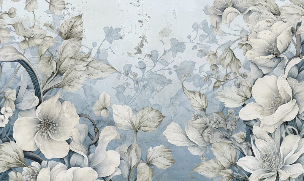 Carta da parati con fiori e foglie Carta da parati con fiori e foglie