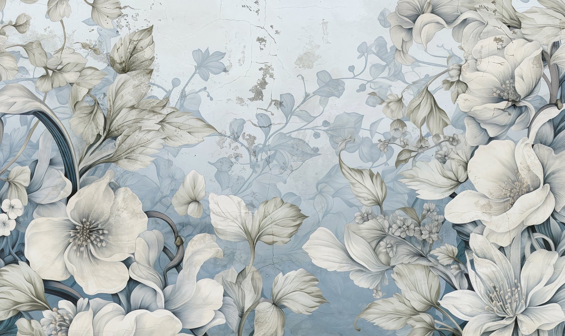 Wallpaper with flowers and leaves