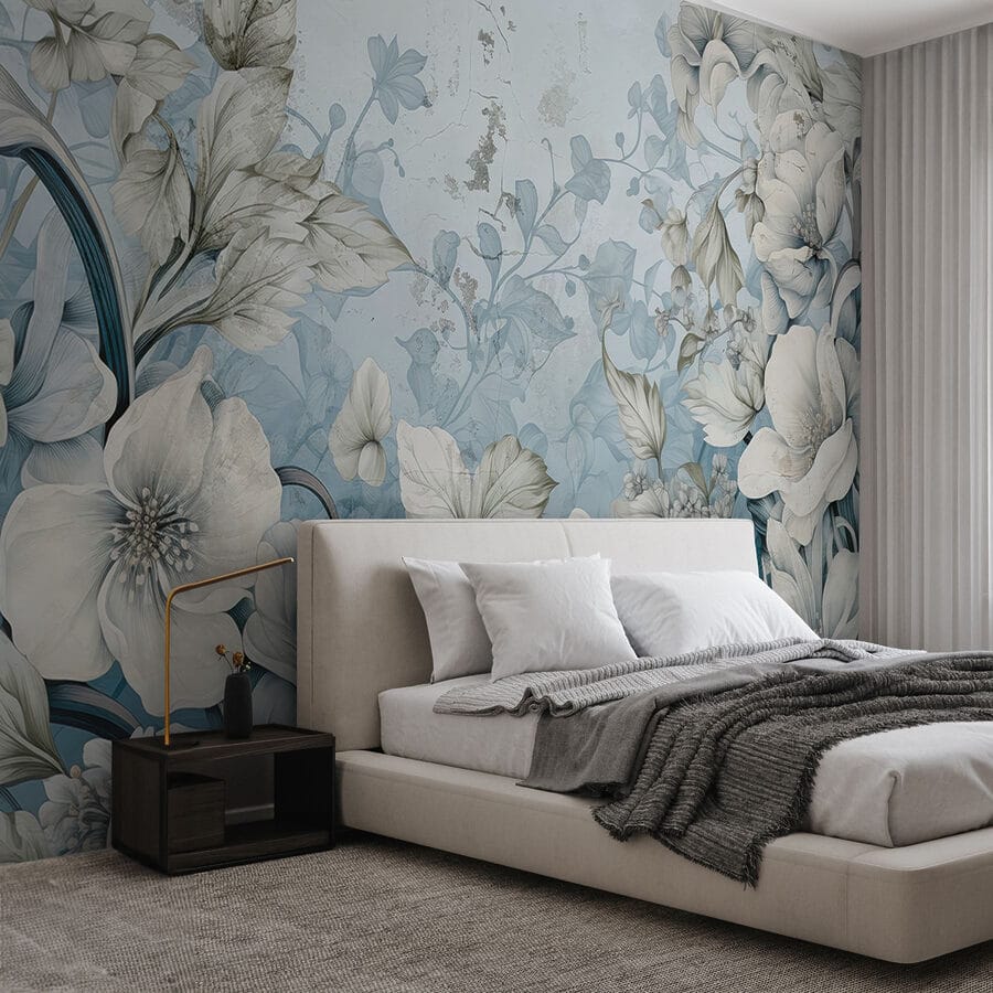 Carta da parati con fiori e foglie