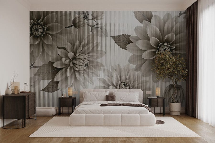 Elegante disegno floreale in toni tenui.