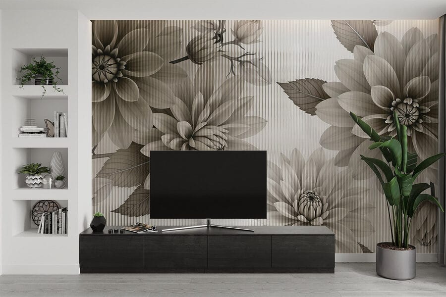 Elegante disegno floreale in toni tenui.