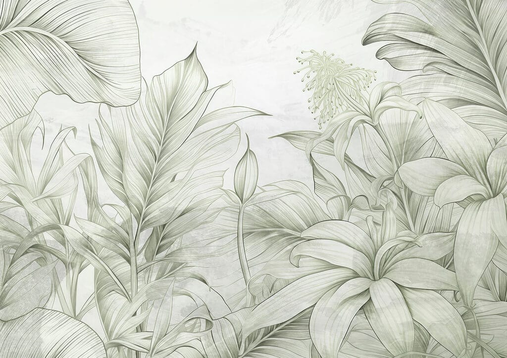 Verdi tenui in un delicato disegno botanico Verdi tenui in un delicato disegno botanico