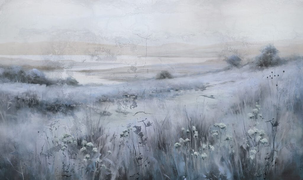 Pittura di un campo d'erba e di un fiume Pittura di un campo d'erba e di un fiume