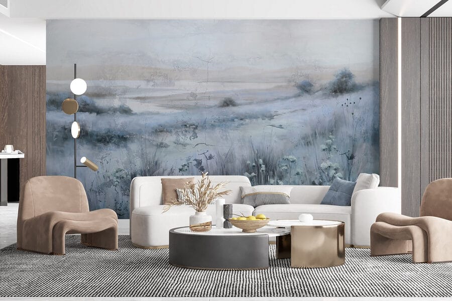 Pittura di un campo d'erba e di un fiume Pittura di un campo d'erba e di un fiume
