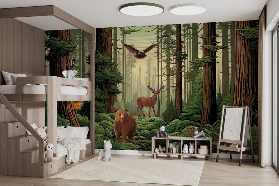 Foresta con animali e uccelli Foresta con animali e uccelli