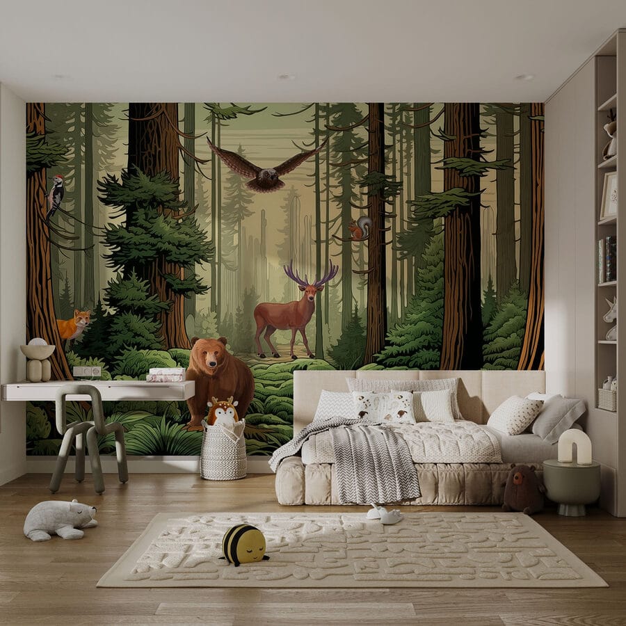 Foresta con animali e uccelli Foresta con animali e uccelli