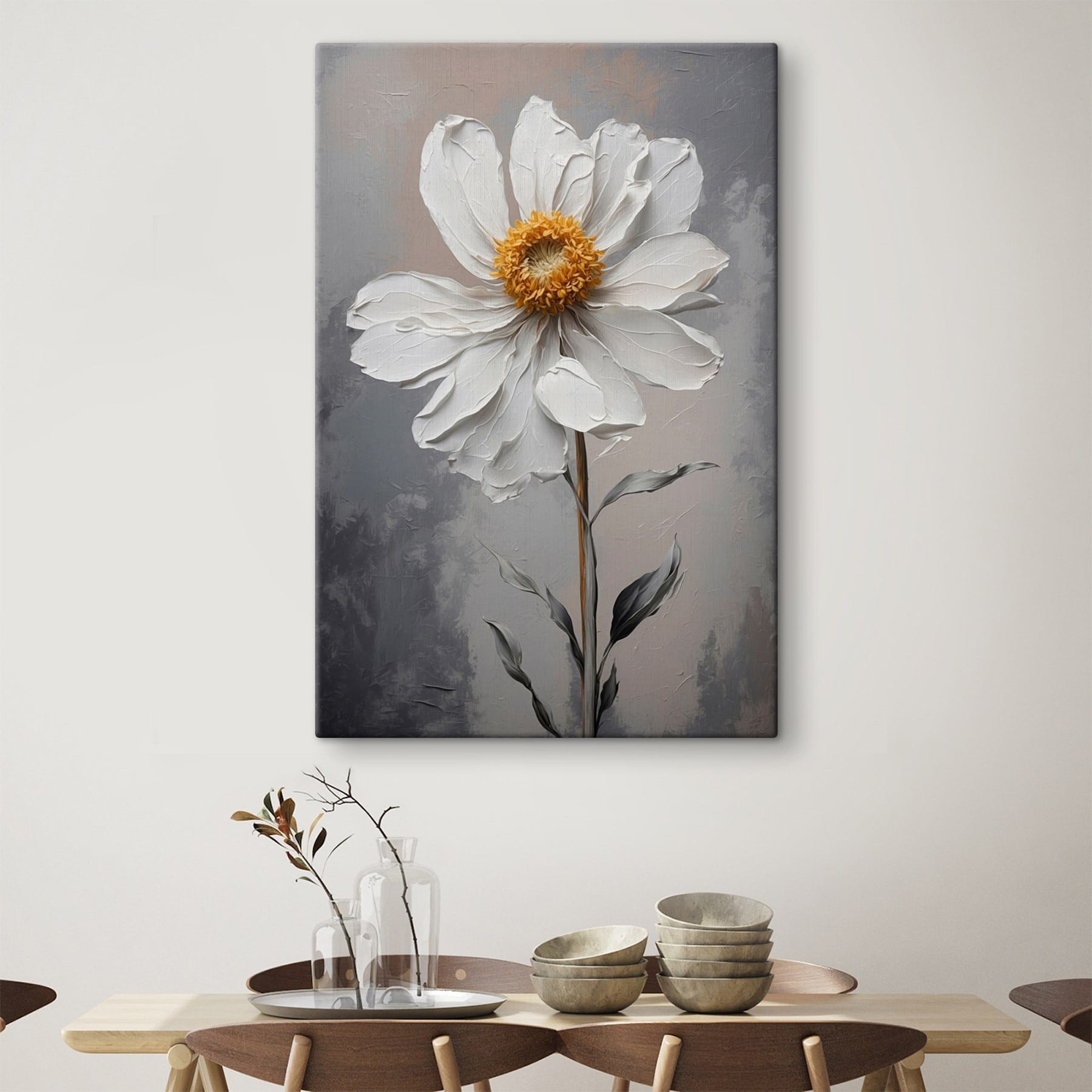 White flower with a yellow center White flower with a yellow center