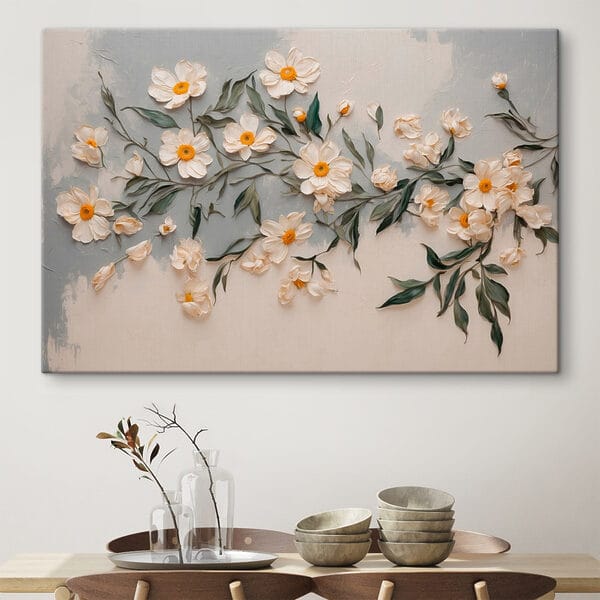 Quadri Quadri Fiori bianchi e foglie verdi (COD: s42764)