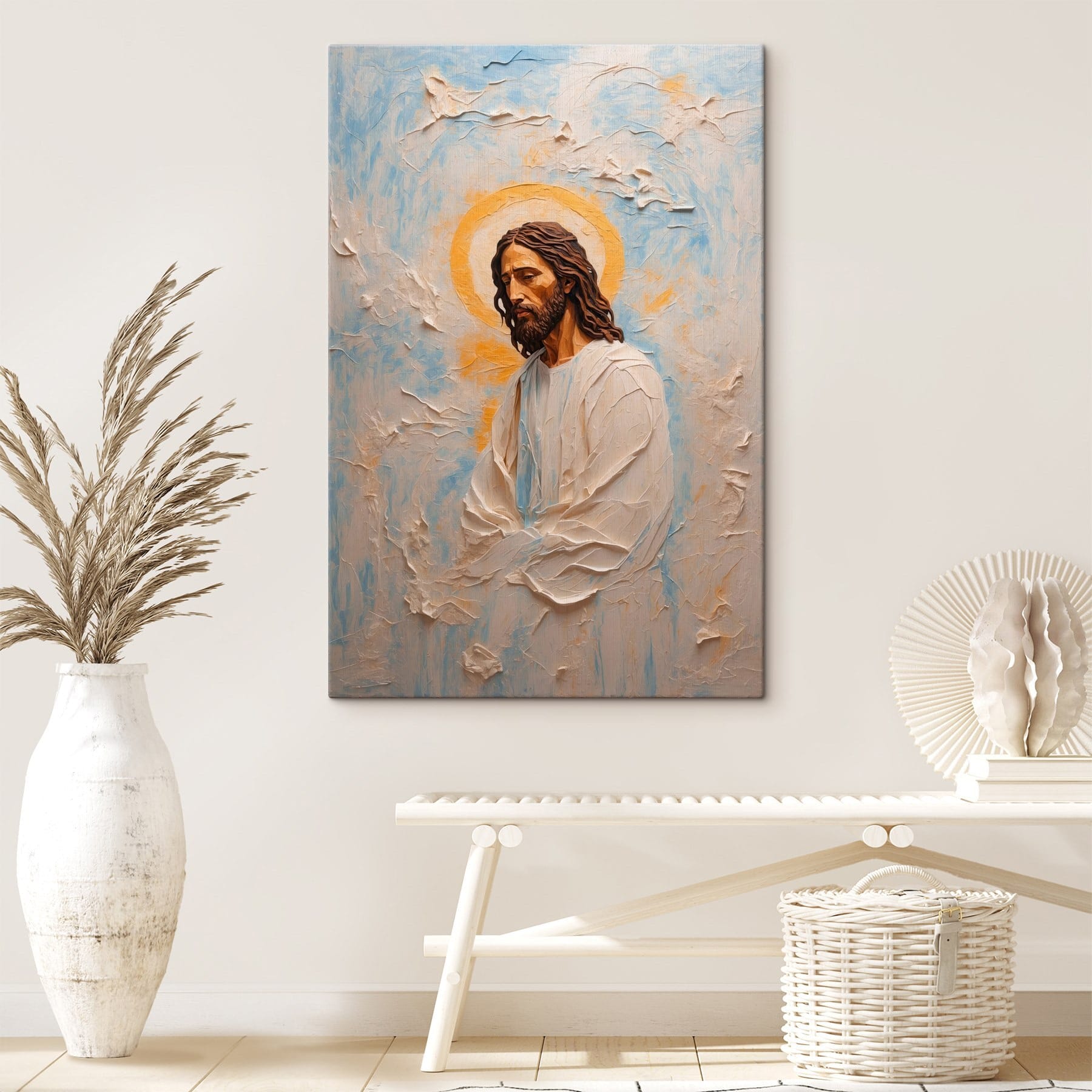 Painting of a man with long hair and a crown Painting of a man with long hair and a crown