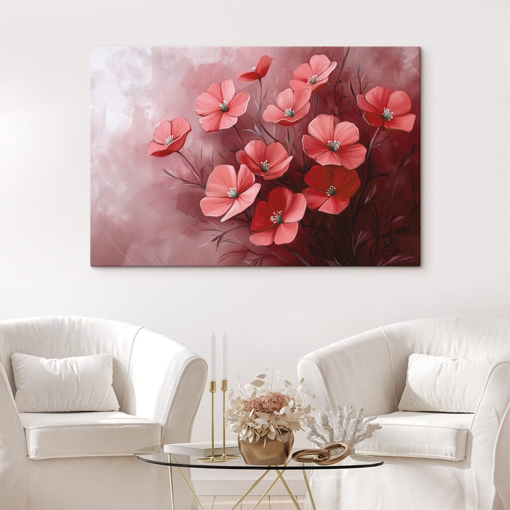 Painting of flowers on a pink background