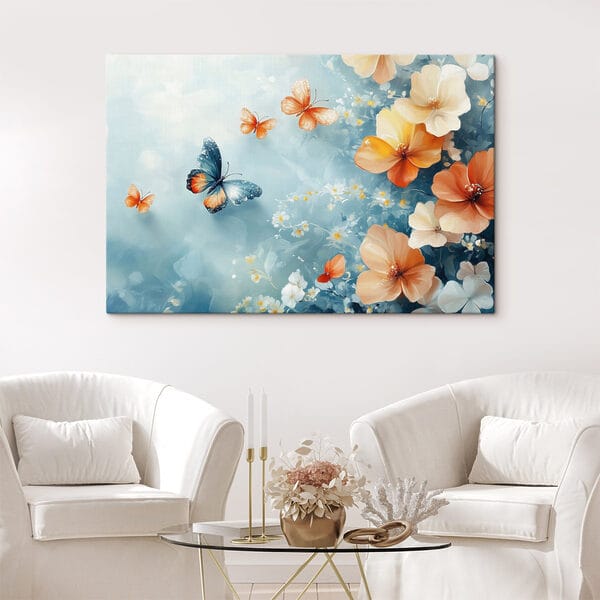 Butterflies and flowers on a blue background Butterflies and flowers on a blue background