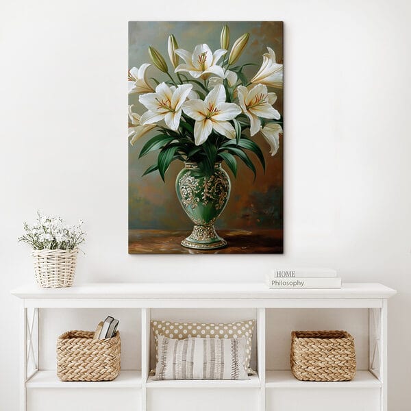 Quadri Dipinto raffigurante un vaso di fiori bianchi (COD: s42975) Quadri Quadri Dipinto raffigurante un vaso di fiori bianchi (COD: s42975)