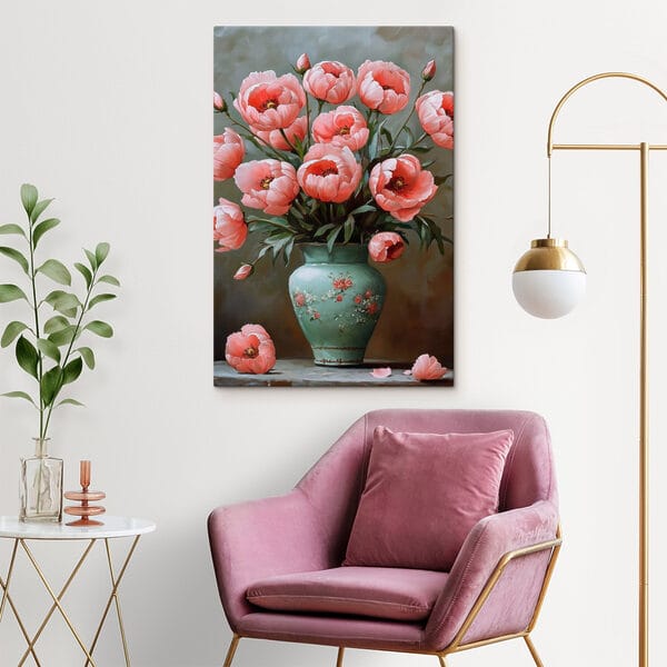 Quadri Quadri Dipinto raffigurante fiori rosa in un vaso (COD: s42979)