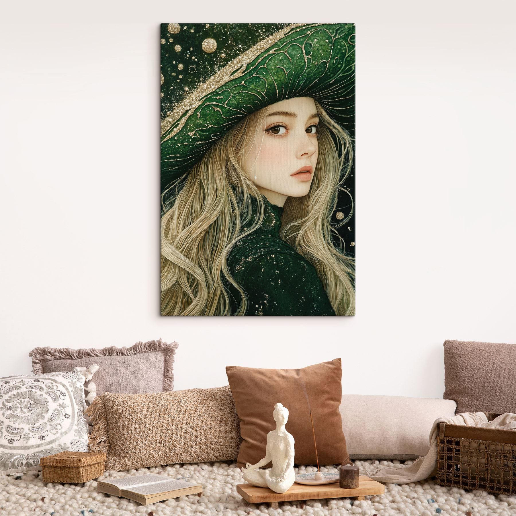 Woman wearing a green hat
