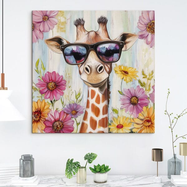 Quadri Giraffa con occhiali da sole e fiori (COD: s42991) Quadri Quadri Giraffa con occhiali da sole e fiori (COD: s42991)