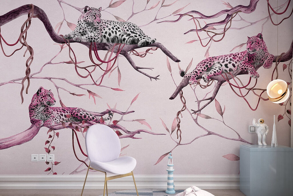 Group of leopards lying on a tree branch Group of leopards lying on a tree branch