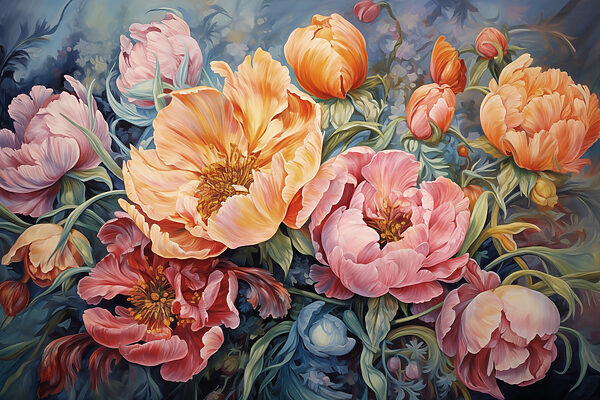 Pittura di fiori su sfondo blu Pittura di fiori su sfondo blu