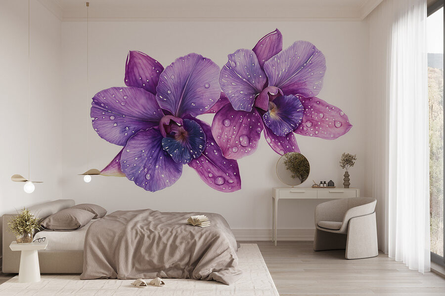 Fiori viola con gocce d'acqua Fiori viola con gocce d'acqua
